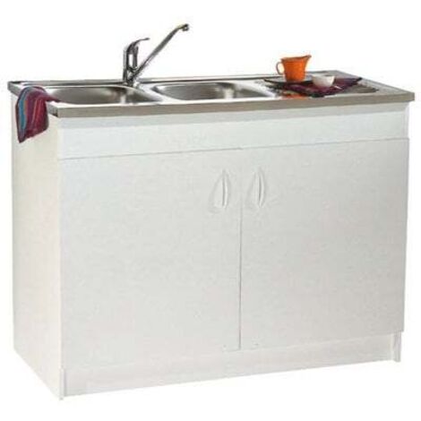 Neova – Meuble sous évier 100x60 cm – 2 portes battantes – Panneaux mélaminés blancs 16 mm – Accès au vide-sanitaire – Charnières invisibles 95°