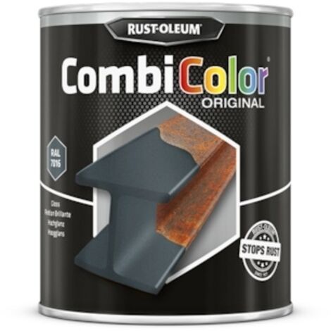 Rust-Oleum – Peinture fer CombiColor Original RAL 7016 gris anthracite brillant 750ml – Antirouille et primaire pour métal – Application à basse température