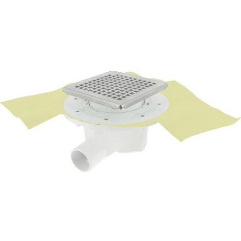Nicoll – Siphon douche à l'italienne 15x15 cm – PVC avec cadre inox 304 – Sortie horizontale – Débit 0,8 l/s – Natte d'étanchéité incluse