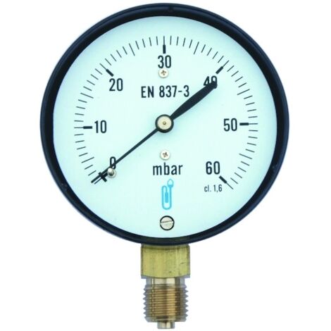 Distrilabo – Manomètre gaz 618 – Diamètre 63mm – Raccordement vertical 1/4' – Boîtier acier noir – Graduation 0 à 60 bar – Classe 1.6