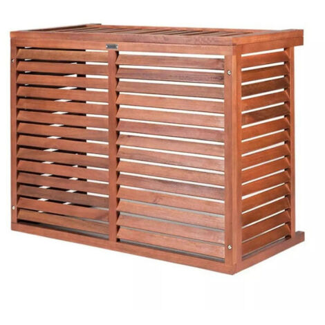 Cache climatiseur en bois exotique traité H 97.5 x L 105 x P 53.5 cm – Circulation d'air optimisée – Réduction nuisances sonores 10 à 30% – Decoclim (1/3)