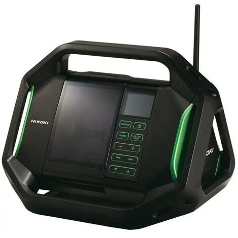 Hikoki – Radio de chantier avec écran LCD – Antenne pivotante – Cadre de protection renforcé – Pour chantiers humides et terrains accidentés