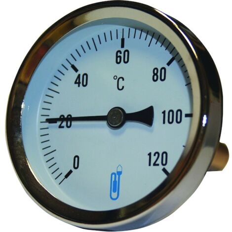 Distrilabo – Thermomètre bimétallique 40 mm – Plage de mesure 0 à 120°C – Boîtier acier chromé – Installation horizontale recommandée