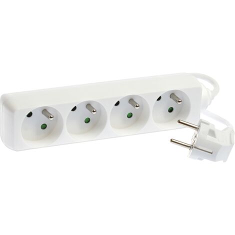 Blocs multiprises 4 prises 2P+T 16A - H05VV-F 3G1,5mm² 1,5 mètre - Blanc sans interrupteur