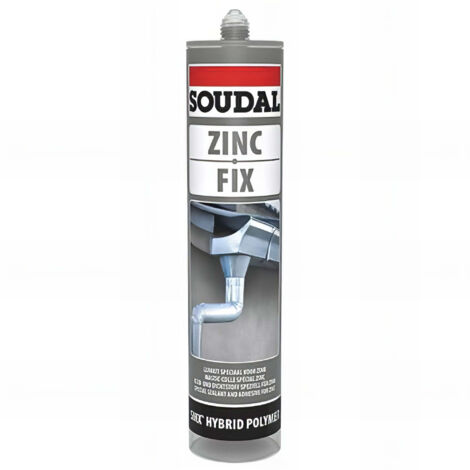 Soudal – Mastic de fixation zinc 290 mL – Colle élastique pour zinc et autres matériaux – Étanchéité toiture et gouttières – Résistant intempéries