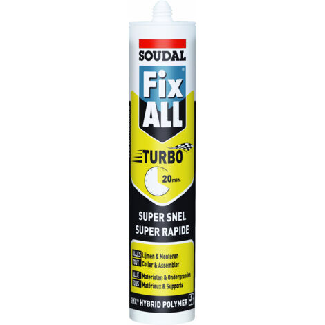 Soudal – Mastic colle polymère hybride Fix All Turbo 290ml – Force finale très élevée – Pour collage sur surfaces humides – Résistance UV