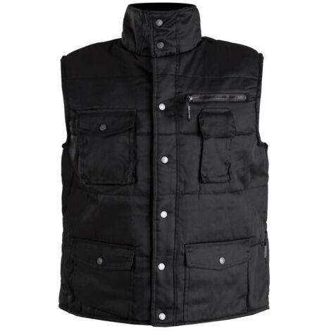 Gilet sans manche Vosges hiver – Noir – Taille XXL – 5 poches – Doublure ouate polyester – Col officier – Fermeture à glissière sous rabat – Difac
