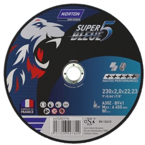 Meule à tronçonner Super Bleue 5 - Ø 230 mm - Épaisseur 2 mm - NORTON