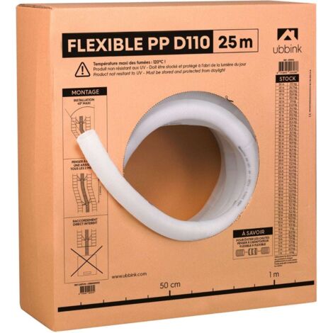 Ubbink – Conduit de fumée flexible 110mm – Polypropylène translucide – Résistant aux condensats – Installation cheminée