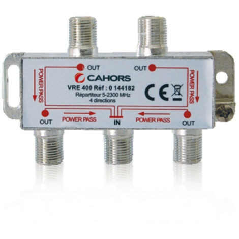 Cahors – Répartiteur TV 4 sorties 5-2300 MHz – 144884R13 – Faibles pertes de passage 9/11 dB – Connecteurs F pour installations professionnelles