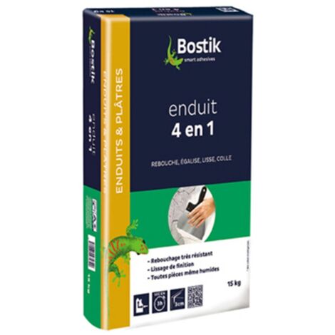 Enduit 4 en 1 rebouche, égalise, lisse, colle - sac en poudre de 15Kg (sac de 15 kilos) - Bostik (1/4)