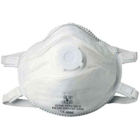 Boîte de 5 masques coques respiratoires jetables FFP3 NR D – Valve en aluminium – Élastique sans latex – Pour BTP et industries lourdes – Sup Air