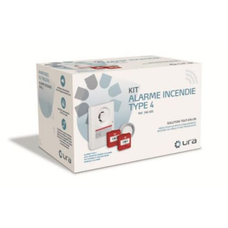 Kit alarme incendie type 4 – Alimentation électrique 230V – Mode de pose encastré – Diffuseur sonore et déclencheurs manuels inclus – URA