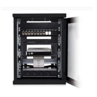 Cahors – Coffret de communication 10' noir 8U complet – 32 prises RJ45 – Châssis acier 50 kg – Porte en verre sécurit