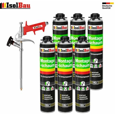 IsolBau 12x750ml Montageschaum 1x Schaum-Pistole & 2xPU 500ml Schaum Reiniger Ba