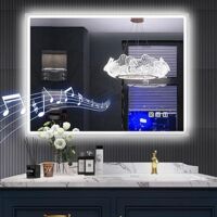 LED Badezimmerspiegel 80x60 cm, dimmbar mit 3 Lichtfarben, Bluetooth-Funktion, Anti-Beschlag, Speicherfunktion, IP44, Wandmontage horizontal oder vertikal, S'bagno