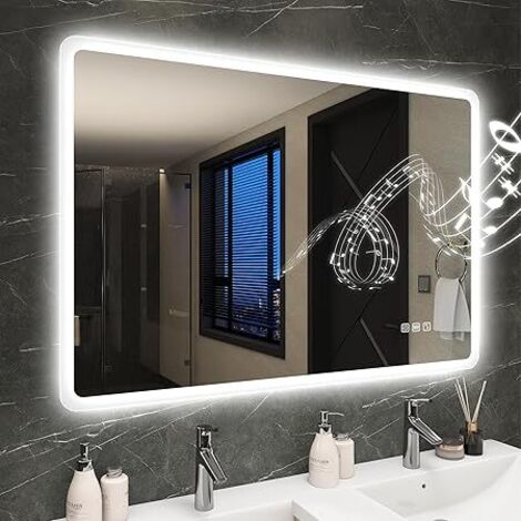 Specchio da bagno a LED 100x70 cm, dimmerabile con 3 colori di luce, funzione Bluetooth, antiappannamento, funzione di memoria, IP44, montaggio a parete orizzontale o verticale, S'bagno