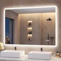 Specchio da bagno a LED antiappannamento, 3 colori della luce regolabili, dimmerabile, con funzione di memoria, impermeabile IP44, in vetro temperato, montaggio a parete orizzontale o verticale, 100x7