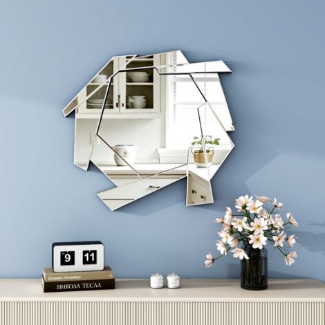 Miroir mural géométrique avec morceaux de verre miroir déconnectés, style contemporain créatif pour la décoration intérieure (1/5)