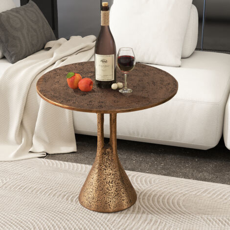 Table d'appoint ronde en style vintage doré avec base en forme de flûte et surface texturée (1/5)