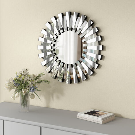 Miroir Mural Diamant 16x20 Pouces - Cristal Écrasé, Accent Déco Intérieure - Verre Et Bois