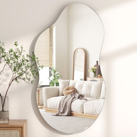 43in Modern Art Organic Wave Shaped Wall Mirror with Silver Frame - Decorative Accent for Living Room & Entryway (1/5)
