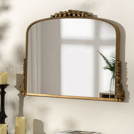 35in x 26in Vintage French Arched Gold Wall Mirror with Ornate Carved Frame - Decorative Accent for Living Room, Bathroom & Entryway (1/5)