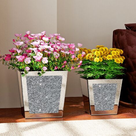 13.78in & 10.43in Modern Glam Mirrored Crystal Vase Set - 2-Piece Decorative Planters for Indoor Dry Flowers