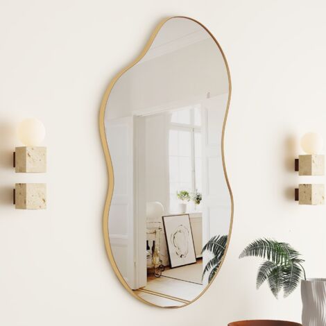 32in Modern Art Organic Wave Shaped Wall Mirror with Gold Frame - Decorative Accent for Living Room & Entryway (1/5)