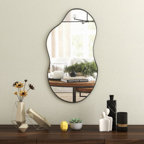 Modern Art Organic Wave Shaped Wall Mirror with Black Frame - Decorative Accent for Living Room & Entryway (1/5)