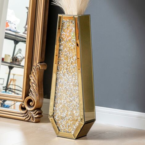 24in Modern Glam Gold Mirrored Crystal Floor Vase - Tall Decorative Vase with Crushed Diamond Inlay for Living Room, Entryway, Home Accent (1/5)