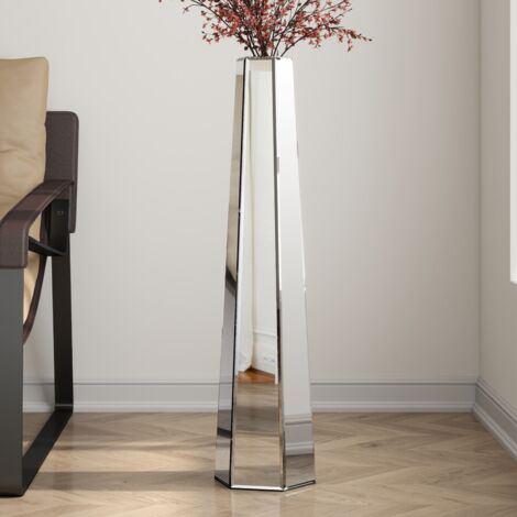 30in Modern Glam Mirrored Crystal Floor Vase - Tall Decorative Vase for Living Room, Entryway, Home Accent