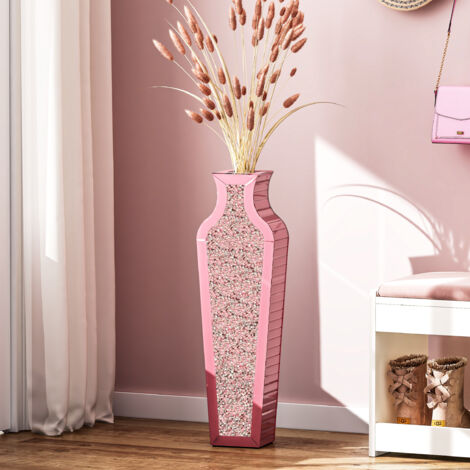 26.6in Modern Glam Pink Mirrored Crystal Floor Vase - Tall Decorative Vase for Living Room, Bedroom, Home Accent