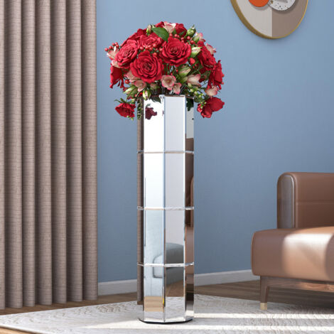 28in Modern Glam Mirrored Geometric Floor Vase - Tall Decorative Vase for Living Room, Entryway, Home Accent