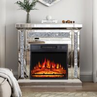 80cm Mirrored Glass Electric Fireplace Crushed Diamond Home Decor