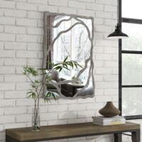 Miroir mural rectangulaire avec cadre en forme de branches, style naturel et rustique pour la décoration intérieure
