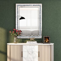 Miroir Mural Rectangulaire de Luxe avec Bordure en Miroir Argenté et Diamants Brisés - Design Artistique pour Décoration Intérieure Élégante