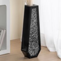 24in Modern Glam Black Mirrored Crystal Floor Vase - Tall Decorative Vase with Crushed Diamond Inlay for Living Room, Entryway, Home Accent