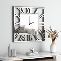23.6in Modern Glam Square Mirrored Wall Clock - Decorative Roman Numeral Mirror Clock for Living Room, Bedroom, Home Accent