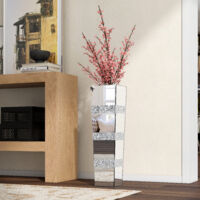 28in Modern Glam Mirrored Crystal Striped Floor Vase - Tall Decorative Vase for Living Room, Entryway Accent
