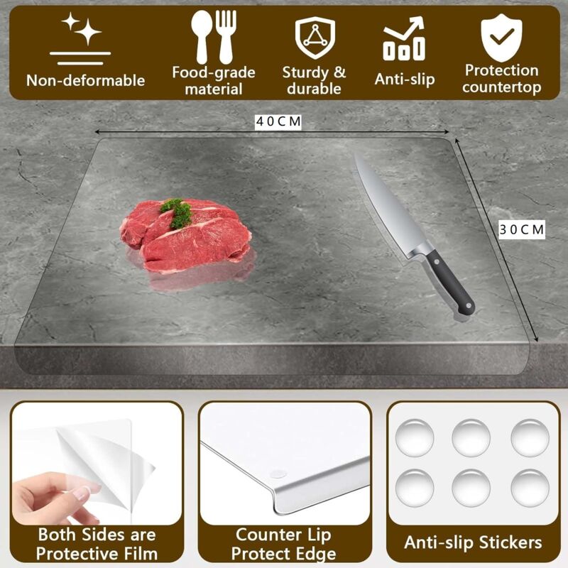 Lot De 4 Planches à Découper En Verre Trempé Murrey Home – Transparent, Antidérapant, Résiste Jusqu'à 270°C