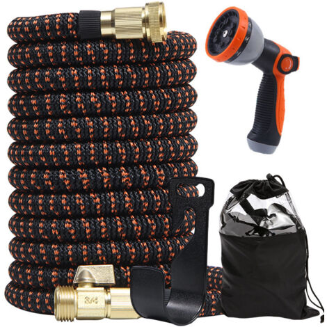 Tuyau d’arrosage Extensible 15m/50Ft avec 10 modèles de pulvérisation Convient aux robinets de 1/2" et 3/4" Raccords en laiton massif Durables Pour Jardin Arrosage Nettoyage (1/5)