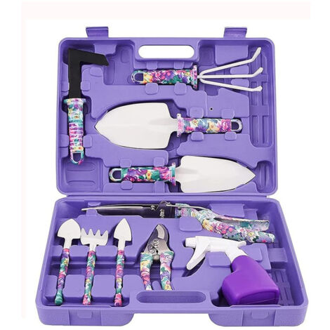 10 Pièces Kit outils du jardinier Outils de Jardinage Kit Cadeau Poignée Ergonomique avec Mallette de Rangement Anti-rouille Truelle Rateau Désherbeur Cisaillement Pulvérisateur Pelle (1/5)