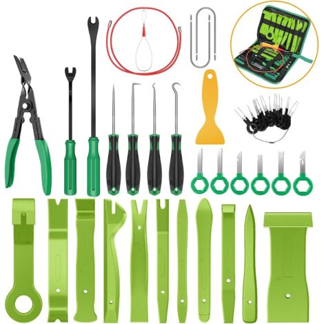 40 pièces Outil de démontage de garnitures , clé de démontage de bornes automatiques, pinces à clipser pour auto, kit de démontage de garnitures de voiture, grattoir de film de voiture (vert) (1/5)