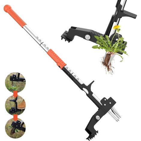 Désherbeur Vertical pour Jardinage, avec Manche Ergonomique de 100 Cm de Long, 4 Griffes en Acier Inoxydable Haute Résistance, Désherbage Manuel, Désherbe sans s'agenouiller. (1/5)