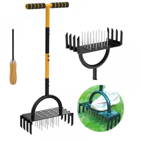 Aérateur Gazon, 96cm Aérateurs Gazon Manuels, Aérateur de Pelouse Manuel pour Entretien Jardin/Cour, Aérateur de Pelouse, Poignée en T Antidérapante, Aérateur Manuel - 24 Dents