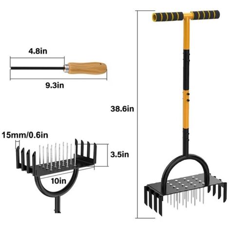 Aérateur de pelouse – Aérateurs de Gazon Manuels, Scarificateur Gazon en Métal Manuel pour Déchaumer la Pelouse avec 16 Pointes, Aérateur de Pelouse pour Sols Compacts et Pelouses, Outil de Jardin