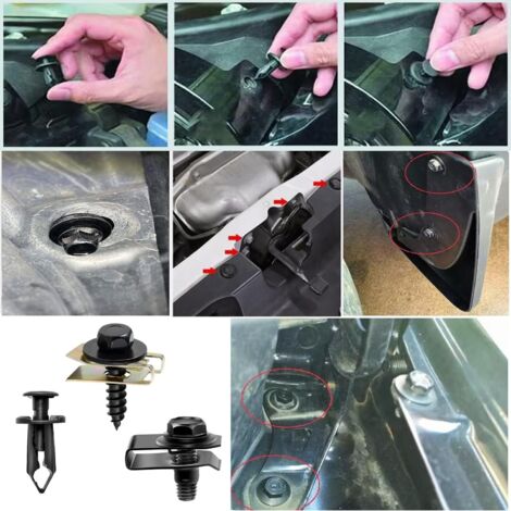 Kit De Fixation Voiture 72 Pièces | U-Clips & Vis De Carrosserie | Universel Pour Garde-boue, Pare-chocs, Ailes, Grille, Plaque D’Immatriculation