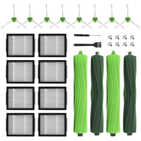 Rechange pour iRobot Roomba E5 E6 i7 i7+ i3 i3+ i4 i4+ i6 i6+ j7 j7+, Kits Accessoires Remplacement pour Roomba i/e/j Séries, 4 Brosses en Caoutchouc, 8 Filtre HEPA, 8 Brosses Latérales (1/5)