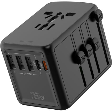 Adaptateur de voyage universel, avec 3 ports USB A, 1 port USB C et 1 port PD, adaptateur de voyage pour les États-Unis, l'Angleterre, la Thaïlande et l'Australie, PD35 W (1/5)